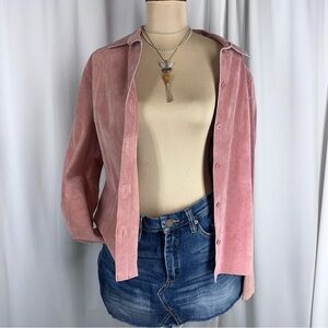 Vtg. EXPRESS World Brand Pink Leather Shacket Size 11/12 Top Button Down Jacket